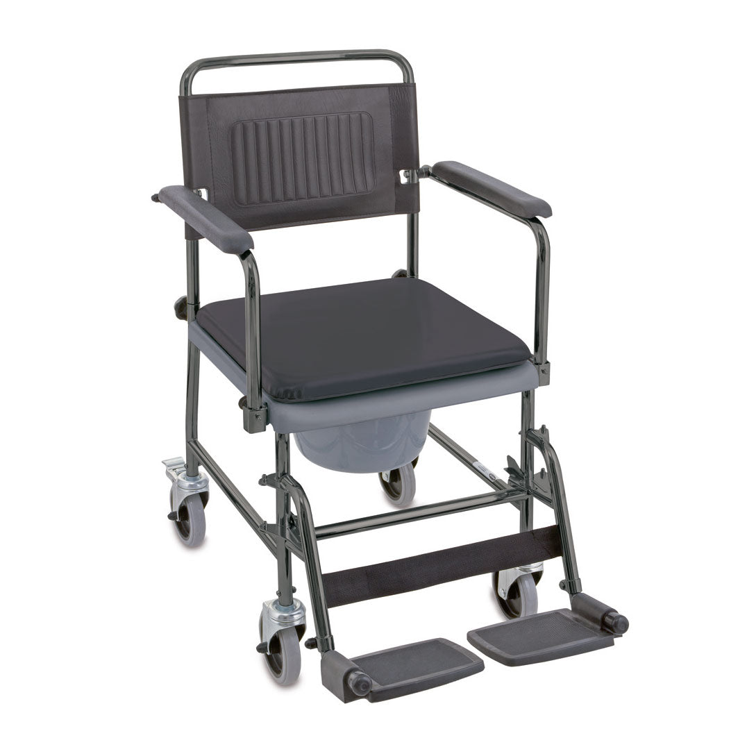 Invacare Toilettenrollstuhl fahrbar – inkl. Eimer mit Halter und WC-Brille